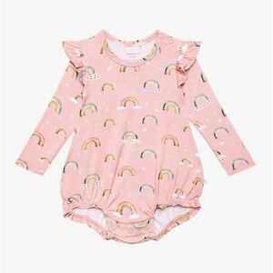 Posh Peanut Baby Girl Long Sleeve Ruffled‎ Rainbow Bubble Romper 12-18 Mos